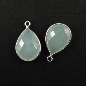 Bezel Gem Pendant - Sterling Silver - 13x18mm Faceted Pear - Aqua Chalcedony - Picture 1 of 2