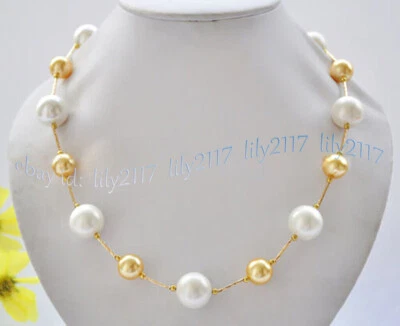 Enorme collar de cuentas redondas de perlas concha del Mar del Sur de oro blanco de 12/16 mm 14-48 pulgadas Foto 1 de 4