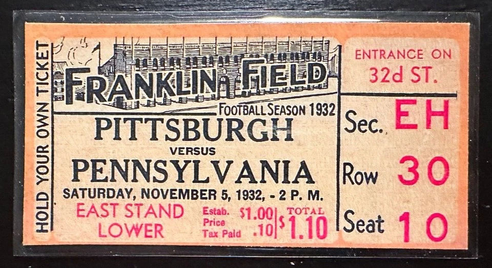 Pitt Panthers vs Pennsylvania 11/5/1932 college football REPLICA ticket - Image 1 of 1