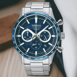 Seiko SSB445P1 Chronograph Blue Analog Stainless Steel Sapphire Men's Watch - Picture 1 of 1