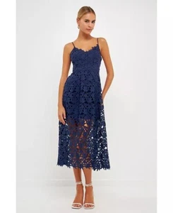 Express NWT Women’s Navy Lace Lined Spaghetti Strap Midi Dress - Size S - Picture 1 of 6