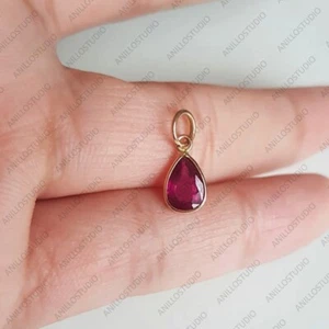Pear 7x5mm Treated Ruby Charm Pendant for Necklace,Bracelet,Hoops Solid 18k Gold - Picture 1 of 5