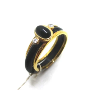 Fine Silver Sterling 925 Band Rings Jewelry Gold & Black Round with White CZ - Picture 1 of 6