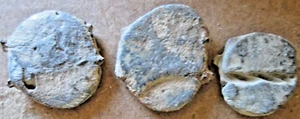 ANTIQUE COLONIAL PERIOD LEAD BALE SEALS: 15,17&19MM, 5.2 6.9 & 6.7 GRAMS, DUG - Picture 1 of 2