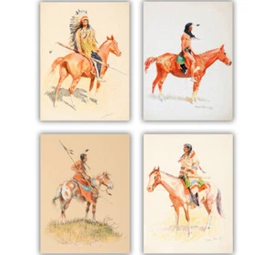 Remington stampe artistiche indiane nativi americani set di 4 decorazioni da parete vintage 8x10 - Foto 1 di 6