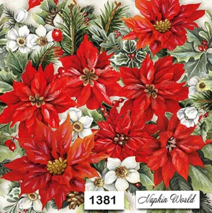 (1381) TWO Individual Paper Luncheon Decoupage Napkins - CHRISTMAS POINSETTIAS - Picture 1 of 1