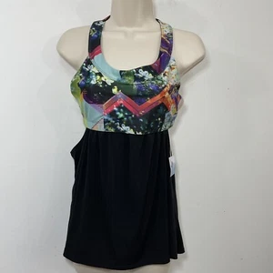 Onzie Women's  Black Floral Layered Racerback Sports Bra Tank Top sz M/L NWT - Picture 1 of 8