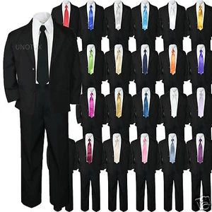 5pc Baby Boy Toddler Kid Party Wedding Formal Party Suit Black w/ Extra Tie S-8 - Picture 1 of 72