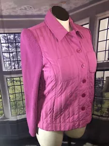 SIGRID OLSEN L Cardigan Jacket Sweater Quilted Ribbed Sleeves Pink - Picture 1 of 12