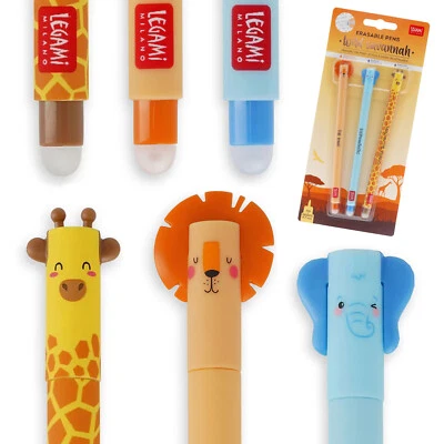 Legami Erasable Pen Set Kawaii Cute Animal Gel Pens School Stationery - Savannah - Image 1 of 4