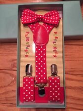 Suspenders and Bow Tie Red White Polka dots Holiday Boxed Gift Set Toddler Kids