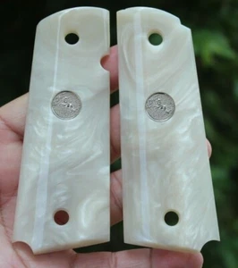 New Colt 1911 Full Size Grips Simulated White Pearl Med Silver color # Random1 - Picture 1 of 13