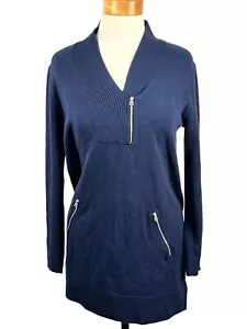 Eight Eight Eight Women's Blue Long Sleeve Shawl Collar Zipper Sweater Size XL - Picture 1 of 23
