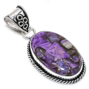 Copper Charoite Gemstone Handmade 925 Sterling Silver Jewelry Pendant 1.97" M879 - Picture 1 of 4