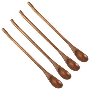  4 Pcs Long Handle Wooden Coffee Spoon Stirrer Honey Stirring Spoons - Picture 1 of 12
