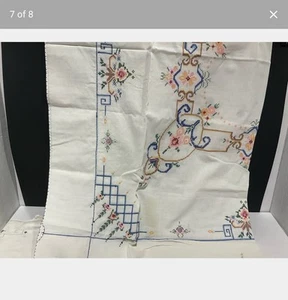 Große Vintage handbestickte Kreuzstich Leinen Tischdecke | Kostenloser Versand - Bild 1 von 1