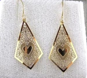 14K Gelbgold Ohrhänger Ohrringe mit filigranen Herzen Schild - Bild 1 von 3