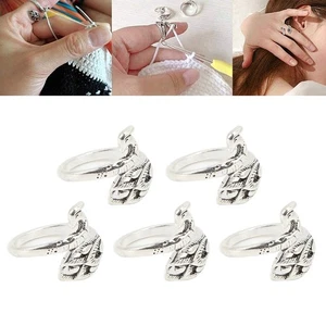 5Pcs Crochet Rings Silver Peacock Shape Knitting Loop Rings Tools New - Picture 1 of 12