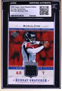 2005 UD Rookie Debut Sunday Swatches Michael Vick CGC AUTH - Picture 1 of 2