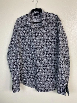 John Varvatos 美国花卉长袖衬衫男式 XL 码西部度假黑色 — 第 1/4 张图片