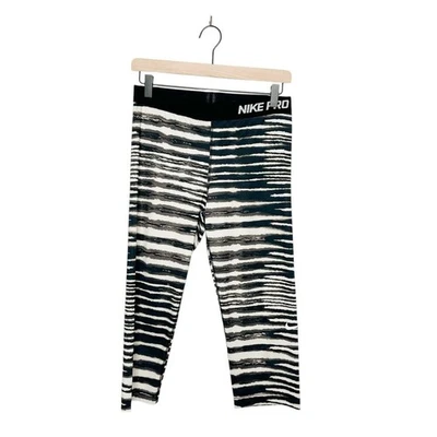 Nike Mujer Nike Pro Negro Blanco Rayas Atlético Corto Legging Pantalones Grandes L Foto 1 de 4