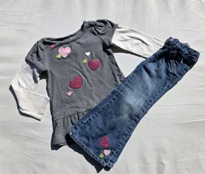 Gymboree Girls Shirt Jeans Size 4 Loveable Giraffe Vintage Hearts Sequin - Picture 1 of 9