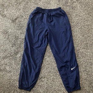 Nike Kids Track Pants L (12-14) Navy Blue Vintage 90s Nylon Athletic - Picture 1 of 8
