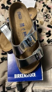 Birkenstock Arizona Women's Soft Footbed Leather Sandal - Silver - Picture 1 of 3