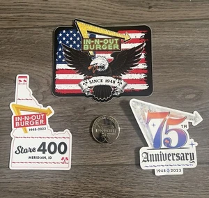 In-N-Out Burger Preferred Customer One Free Burger Coin & Stickers - Picture 1 of 4