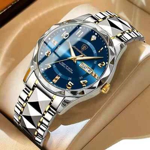 Luxus Herren Quarzuhr Edelstahl Armband Wasserdicht Leuchtzifferblatt Datum - Bild 1 von 16