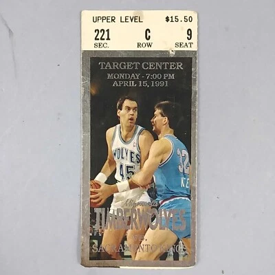 1991 April 15 Minnesota Timberwolves vs Sacramento Kings Ticket Stub - Image 1 of 3
