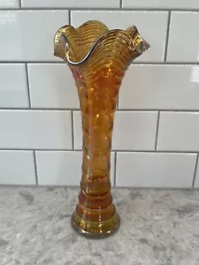 Imperial Antique Swung Ripple Iridescent Marigold Carnival Art Glass Vase 11" - Picture 1 of 11