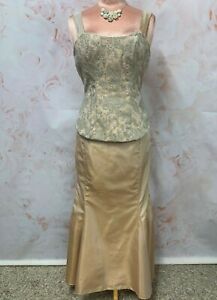 CORSET & SKIRT DRESS CHAMPAGNE SILK LACE LONG FISHTAIL OCCASION BROCADE PROM 6 8