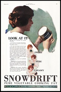 Vintage 1920 SNOWDRIFT Canned Pure Vegetable Cooking Fat Kitchen Art PRINT AD - Picture 1 of 1