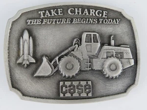 1988 CASE Tractor Parts Trade Fair Pewter Belt Buckle -TAKE CHARGE Space Shuttle - Picture 1 of 4