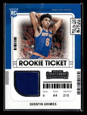 2021-22 Panini Contenders #RTS-QGR Quentin Grimes Rookie Ticket Swatches Knicks - Image 1 of 2