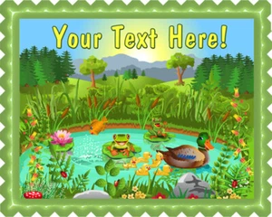 Duck Pond Near the Forest and Mountain - Edible Cake Topper or Cupcake Topper - Picture 1 of 15