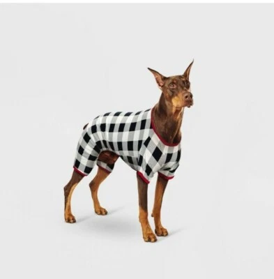 Buffalo Check 法兰绒中号狗猫睡衣带袖子-白色  — 第 1/4 张图片