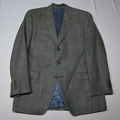 Casaco esportivo blazer vintage Ralph Lauren 44L azul xadrez Glenn lã seda terno - Imagem 1 de 4