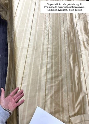 CUSHION COVER SET OF 3 GOLD STRIPED SILK. BEDROOM PILLOW, LIVING ROOM CUSHION. - Image 1 of 4