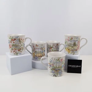 Vintage Cottage Garden Floral Mugs Set of 5 Nature Scene Ceramic Cups - Foto 1 di 7