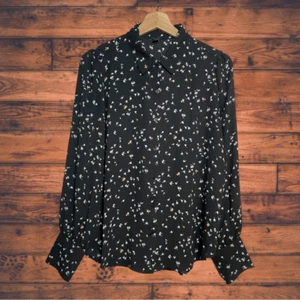 Ann Taylor Black Floral Long Button Front Blouse Medium- New - Picture 1 of 8
