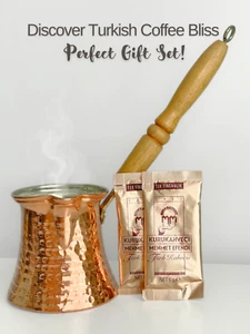 Hand-Hammered Copper Coffee Pot with Turkish Coffee - Perfect Gift Set - Picture 1 of 9