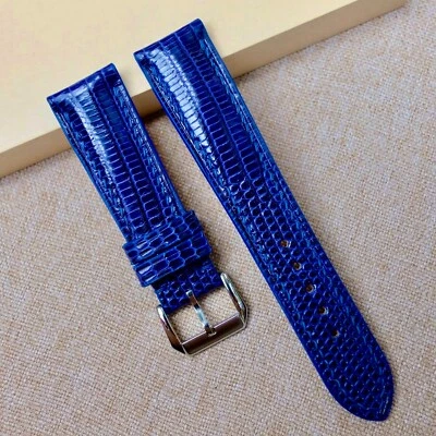 Navy Blue Leather Watch Strap, Lizard Handmade Watch Band 18mm 20mm 22mm - Image 1 of 4