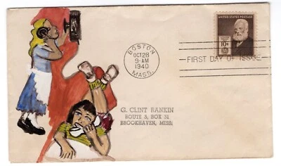 #893 Alexander Graham Bell Inventor Famous American 1940 FDC  Hand-painted Adler - Image 1 of 4