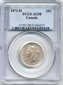 1872-H Canada 25 Cents - Choice About Uncirculated, PCGS AU58 - Picture 1 of 2