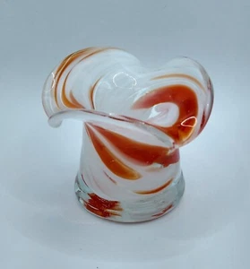 MURRHINA ART GLASS SQUWAT BUD VASE Orange Swirl MINI 2" - Picture 1 of 7