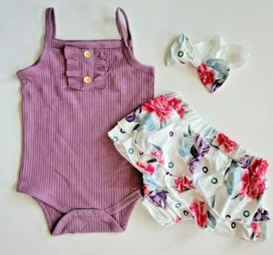 3 pc Baby Girls Outfit Set Bodysuit Skort Hair Bow Size 6-12 Month New - Picture 1 of 10