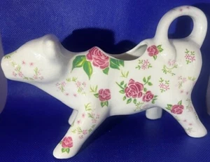 Stoneware Ceramic Floral Pink Roses Creamer RARE retired Design - Picture 1 of 13