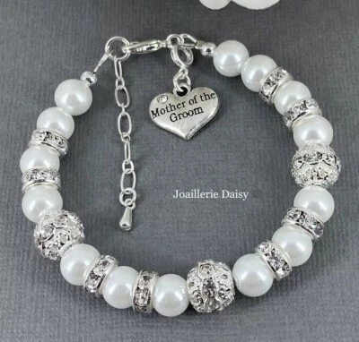 Браслет с брелоками ручной работы мать жениха белый жемчуг свадебные украшения свадебный подарок - Изображение 1 из 3